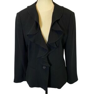 Nygard Collection Women's Small Jacket Blazer Ruffle‎ V-Neck Career Casual Party